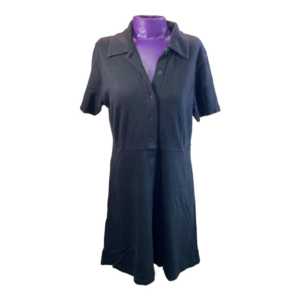 Eddie Bauer black short sleeve collared cotton mini dress Small Petite